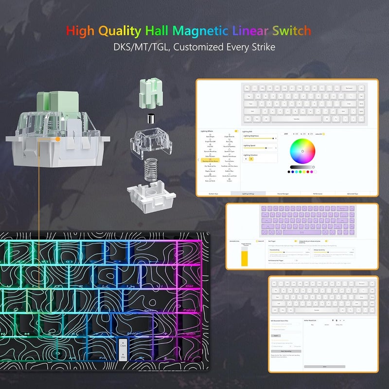 Womier M68 HE V2 Rapid Trigger Keyboard 60% Percent, Hall Effect Topographic Gaming Keyboard, Wired RGB Custom Mechanical Key Board with Magnetic Switch, PBT Keycaps for Mac/Win (Black) - Image 3